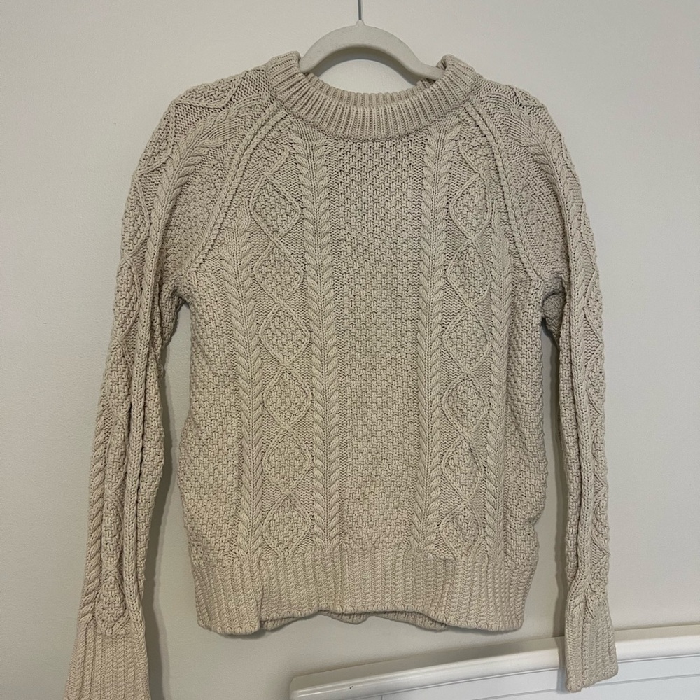 L.L. Bean Cream Crew Neck Cable Knit Sweater